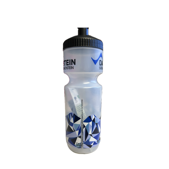 Transparente Trinkflasche mit schwarzem Deckel, blauer Dachstein-Grafik und Aufdruck Schladming-Dachstein | © Planai-Hochwurzen-Bahnen Gesellschaft m.b.H.